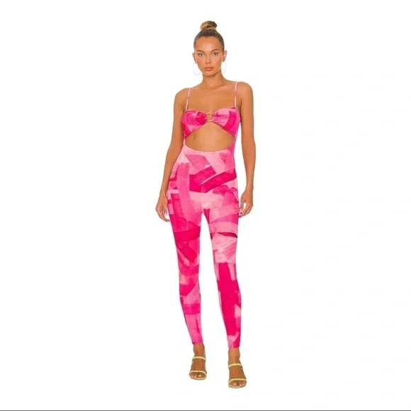 NEW Farai London Pink Stretch Jumpsuit Revolve Cleo in Electric Orchid Pink L - Picture 2 of 8